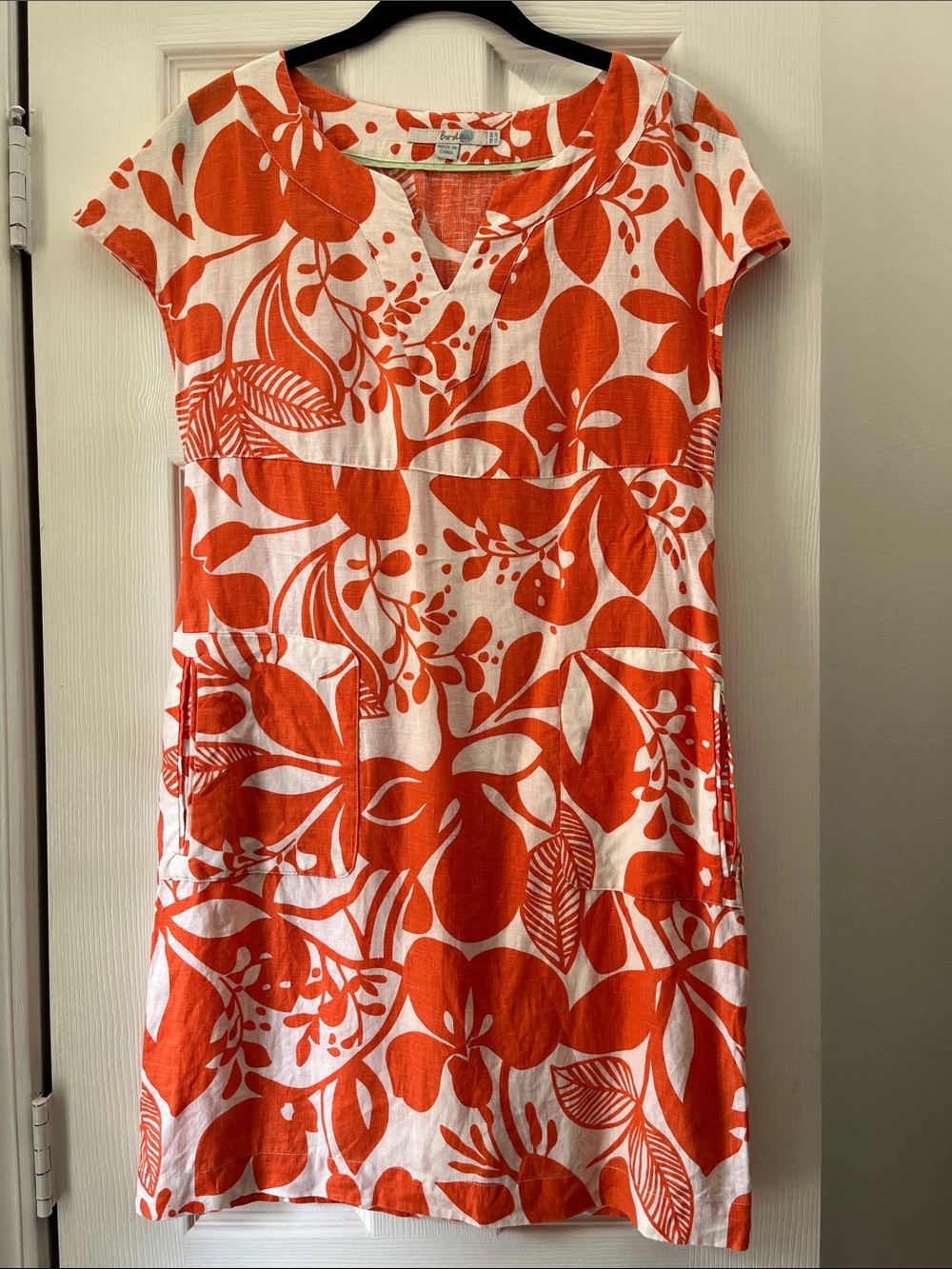 Boden Orange and White Floral Shift linen Dress
